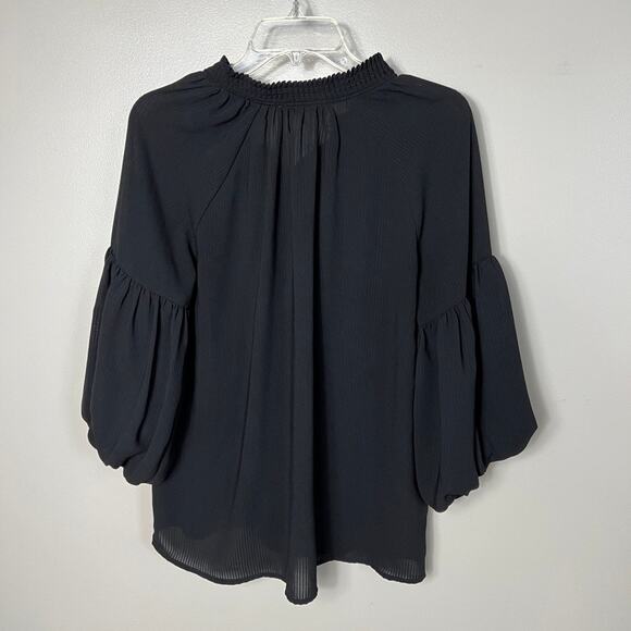 Women's Loft Boho Ballon Sleeve Blouse Black High Button Neck Flowy Top Small - Picture 6 of 7